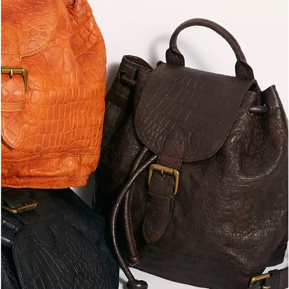 Free People Sofia Croc Embossed Backpack In dark brown Bag Z374-19